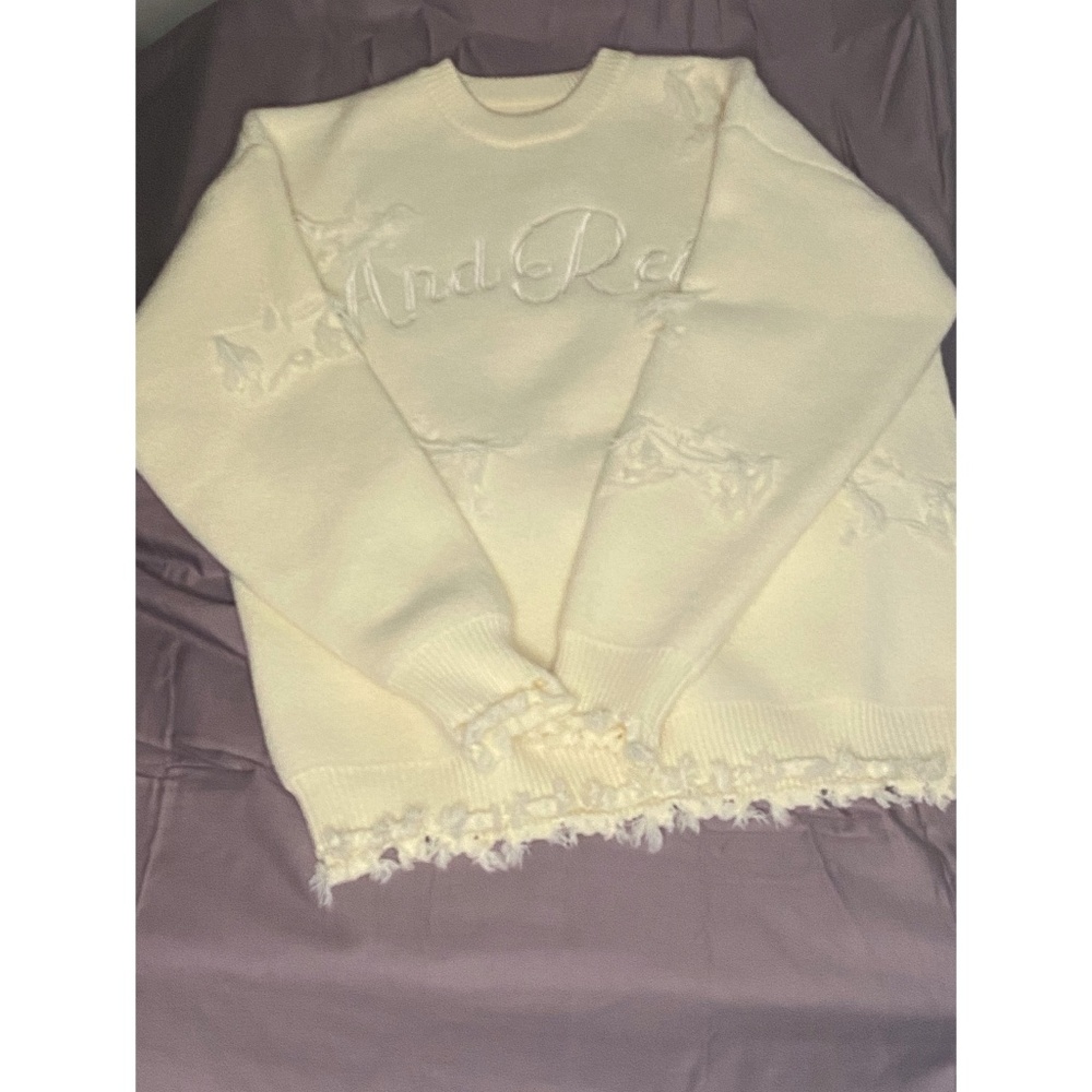 Unisex Casual Loose Fit Knitted Sweater With Letter, Star, Distressed And Tassel